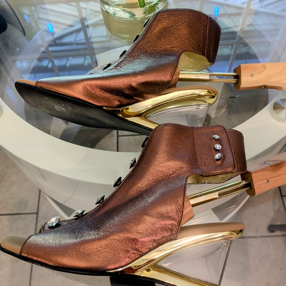 Onex Bronze Open-Toe Heels with Crystal Accents - Picture 5 of 9